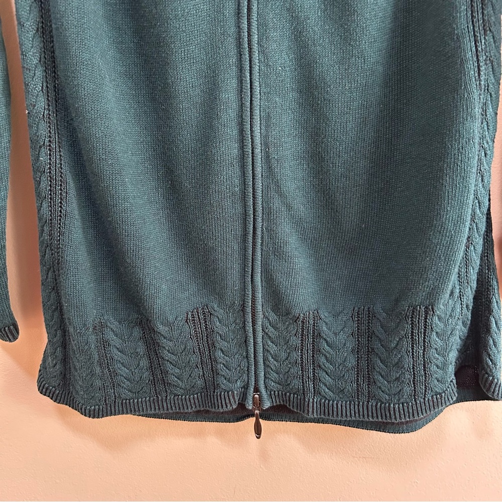 Indigenous ~ Hand Loomed in Peru Teal Long Line Cardigan Sweater Size Small - Picture 6 of 12